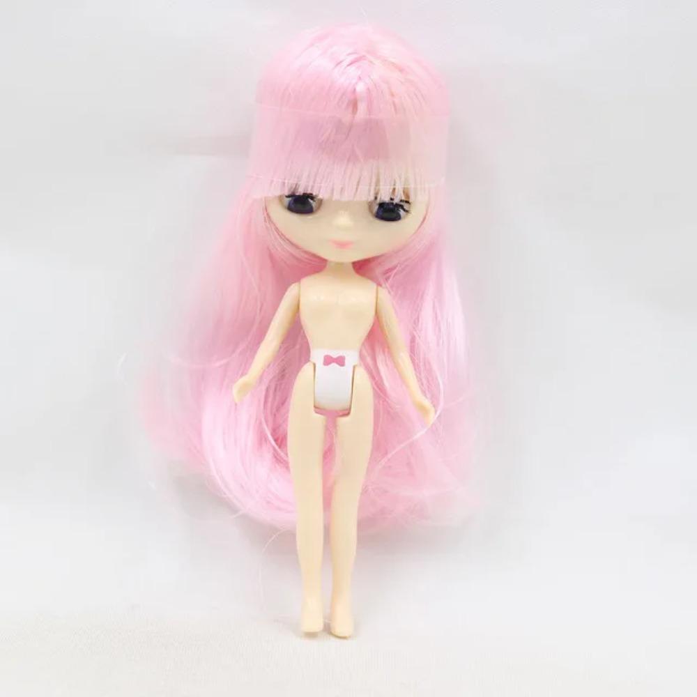 Mini Blyth with bangs nude doll 10CM different hair color with random dress cloes eyes normal body DIY fashion toys
