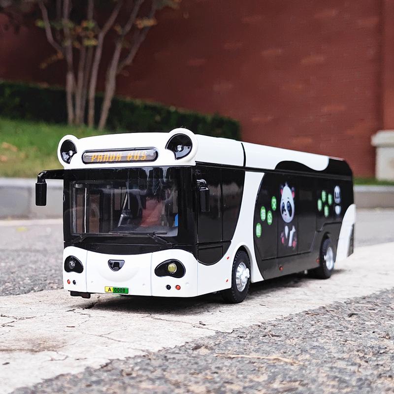 Großes Legierungs-Elektro-Touristen-Stadtverkehrs-Panda-Bus-Modell Metall Schönes Geschäftsbus-Modell Ton Licht Mädchenspielzeug Kindergeschenke