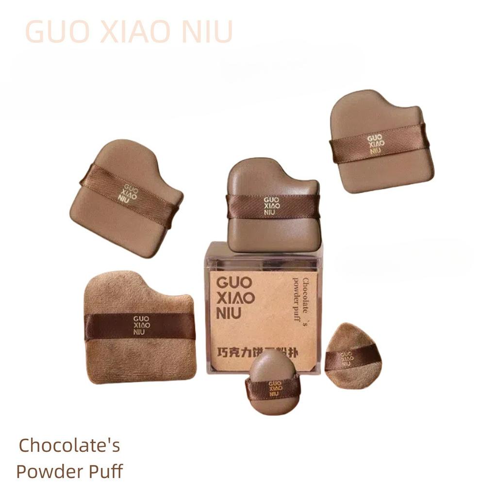 6Pcs/set Guo Xiaoniu Chocolate Puff Air Cushion Wet and Dry Setting Loose Powder Puff Mini Thumb Puff Makeup Concealer