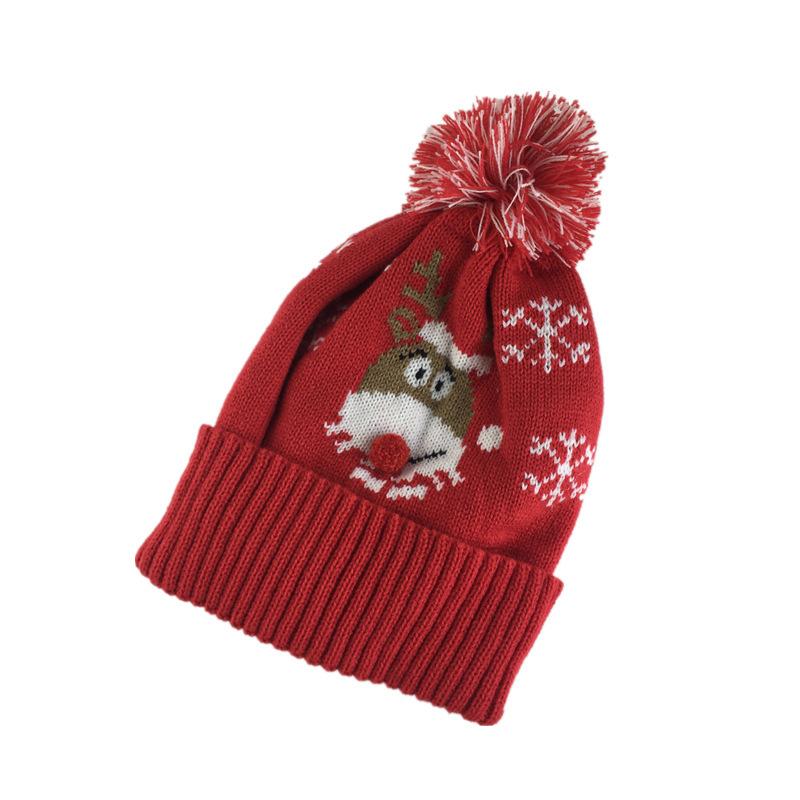 Autumn and Winter Elk Hairball Knitted Hat Cute Christmas Dress Up Red Wool Hat Popular In Europe and America