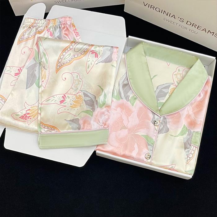 Letní tenký svetr Krátký rukáv Dlouhé kalhoty Kardigan Design Estetika Ležérní Volný Souprava bytového zařízení Pyžamo Dámské Nové