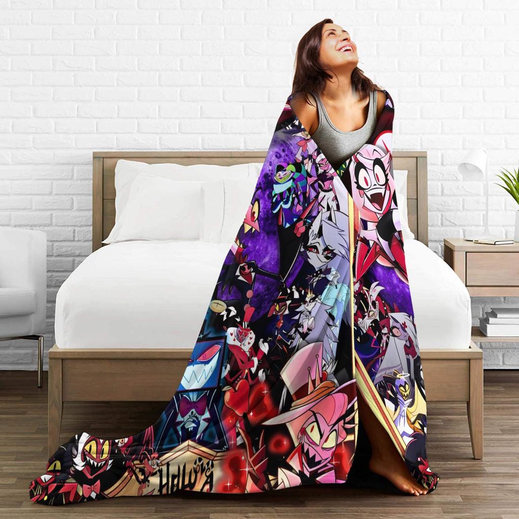 Super Warm Blanket Camping   2025 H-Hazbin Hotel Anmie Throw Blanket  Flannel Bedspread For Bedroom Comfortable Sofa Bed Cover