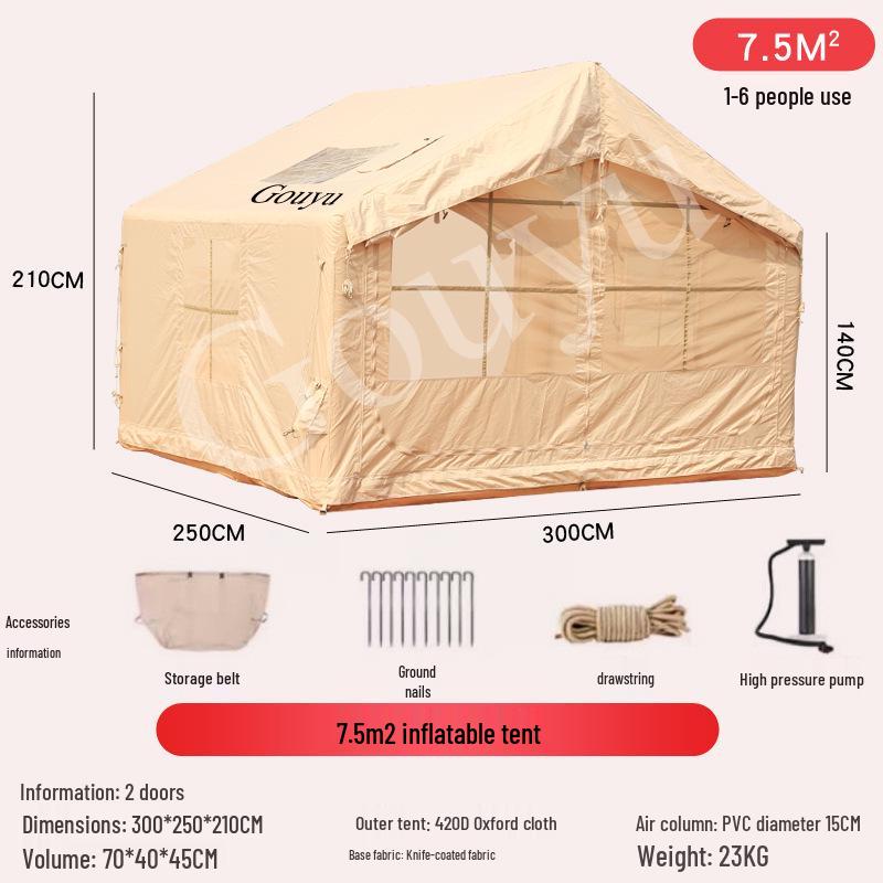7.5 Sqm Inflatable Camping Tent - Portable, Rainproof, No-Setup, Foldable Small House for Outdoor Adventures