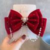 Pearl Bow Girl Headwear Mesh Velvet Hair Clip Party Girl Dance Hair Accessory Hair Clip Red Cute Little Girl Hair Accessories