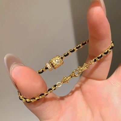 Leichter Luxus Mittelalterlicher und Antiker Stil Edel Kleiner Duft Stil Schwarz Gold Gewebtes Schmales Taillenarmband Exquisit Hohe Farberhaltung Vielseitig