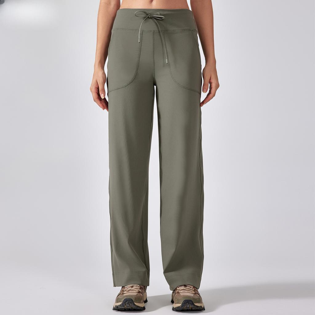 High Waist Straight Pants Loose Comfort Belt Elastic Sports Casual Yoga Pants Women