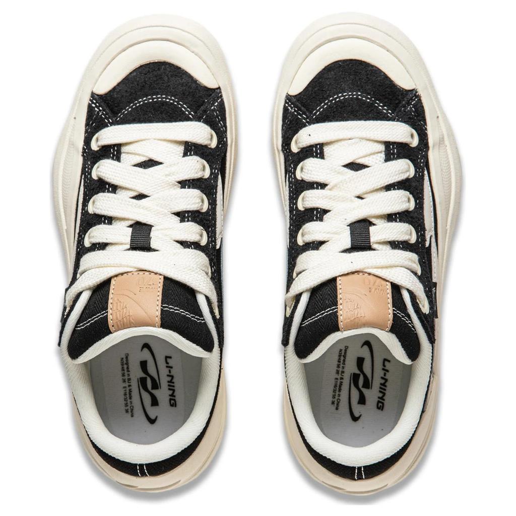 New LiNing Wave Abrasion Resistant Slip Resistant Low Top Skateboard Shoes Women's Black White AEPU022-1