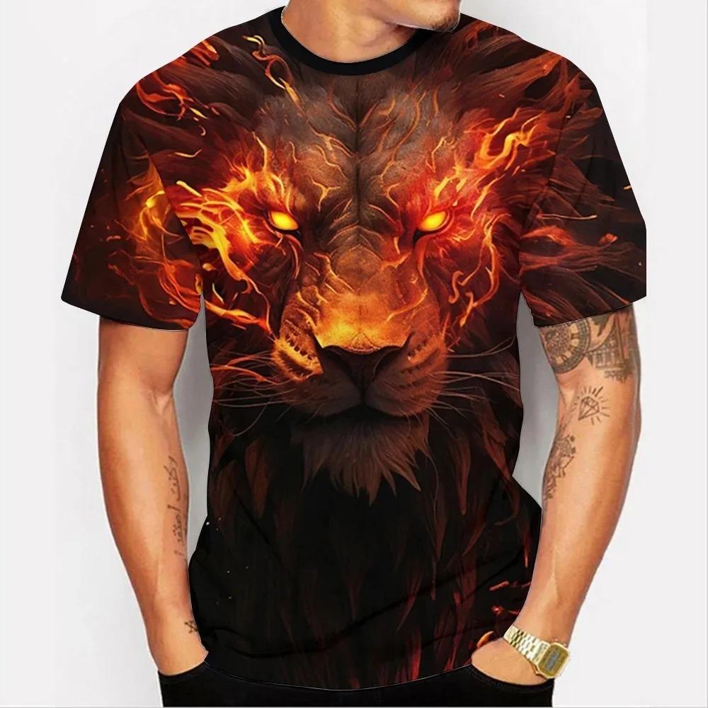 3D Lion Graphic Printed Men's T-Shirt Animal T-Shirt Man Summer Casual Short Sleeve Tops Fashion Crew Neck Harajuku Clothing