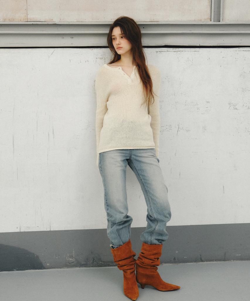 CITTA Light Sheer Henley Neck Knit_Ctk259(Cream)