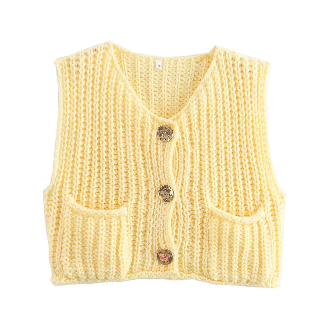 2025 Autumn/Winter Women's V-Neck Sleeveless Three-Button Knit Cardigan Vest