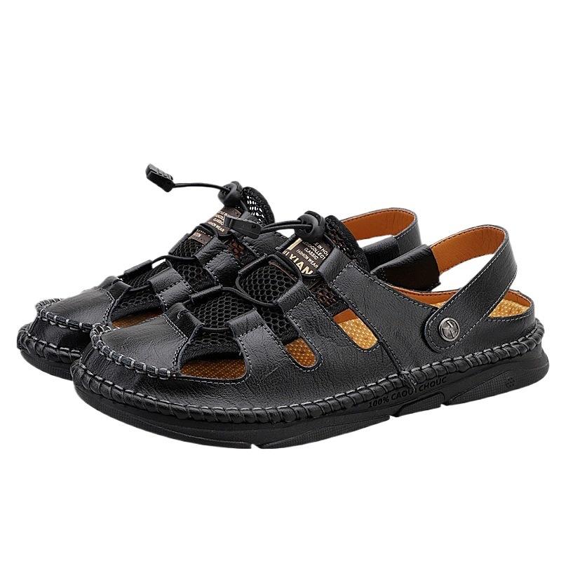 Nouvelles sandales d'été cousues à la main pour hommes, tête de sac de pied, pantoufles fraîches, décontractées, grande taille, populaires, demi-pantoufles