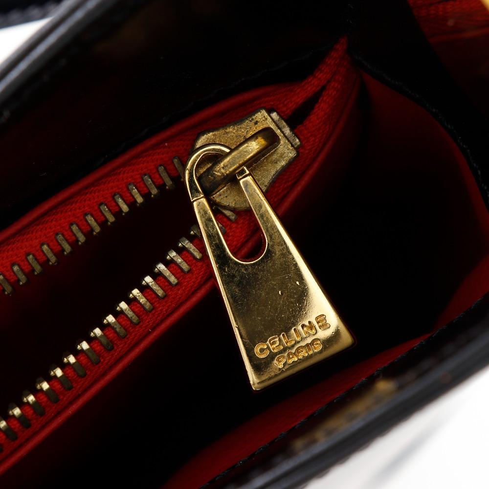 CELINE logo Shoulder Bag vintage black Calfskin Women Used