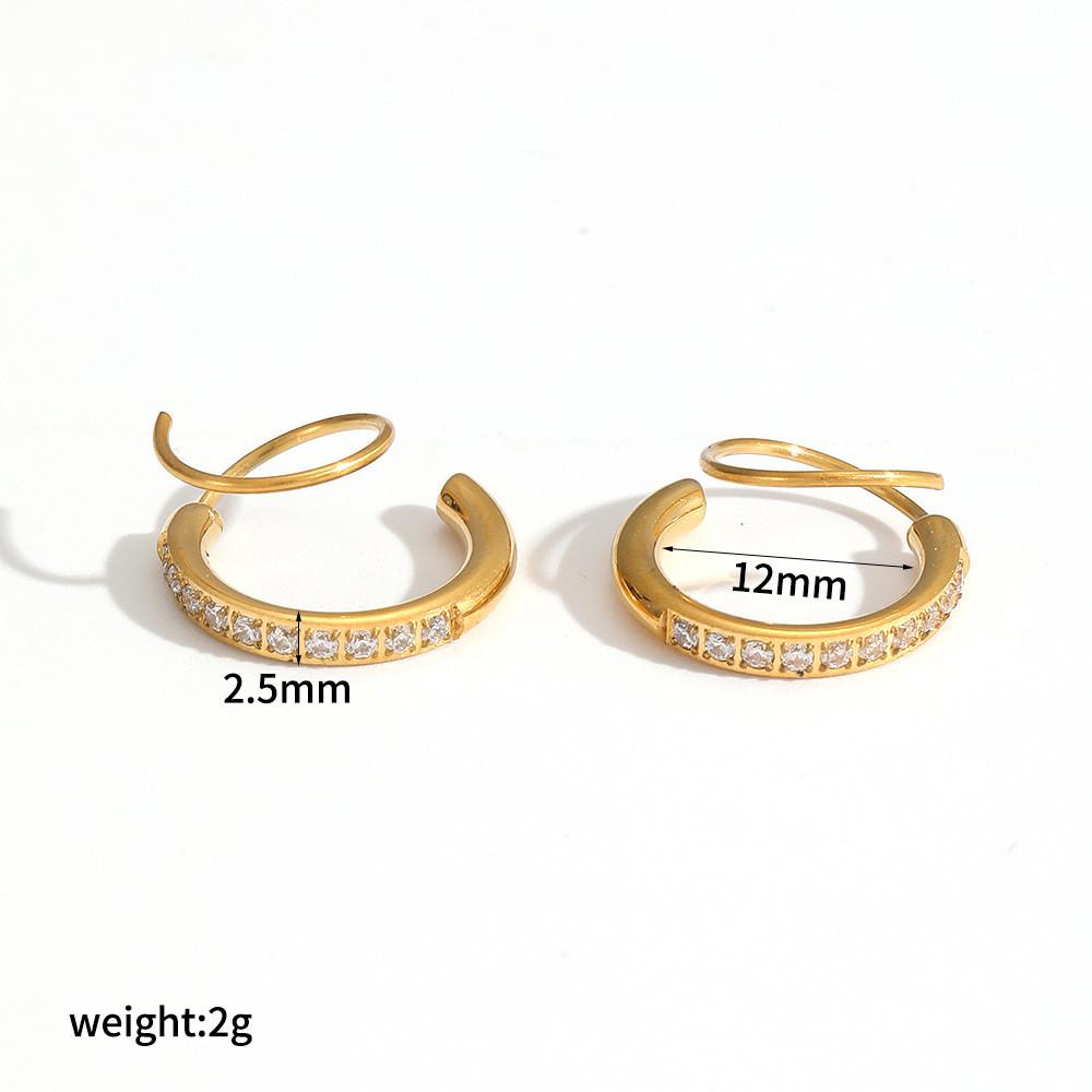 Geometric Stainless Steel Hoop Earrings For Women With Stones For Stylish Office Wear