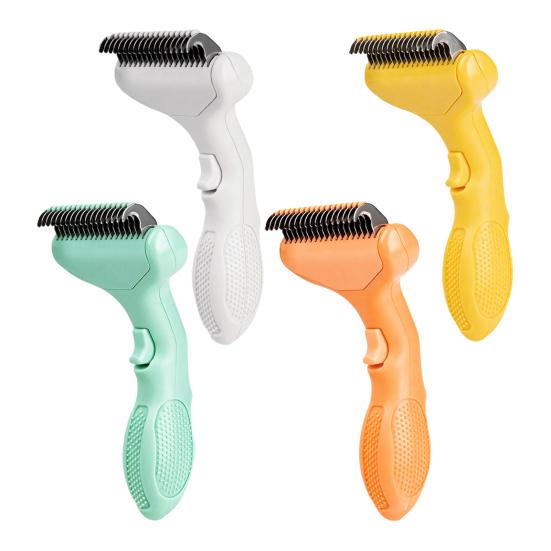 Pet Dematting Comb Dogs Undercoat Rake Deshedding Tool with Curved Stainless Steel Teeth