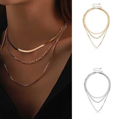 Fashion Multi Layered Flat Blade Snake Link Chain Choker Necklace Simple Gold Color Collar Necklaces for Women Jewelry