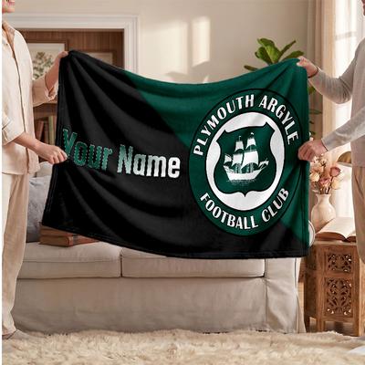 Plymouth Argyle FC Personalized Fleece Blanket With Football Logo, Custom Name Text Soft Warm Home Throw Blanket