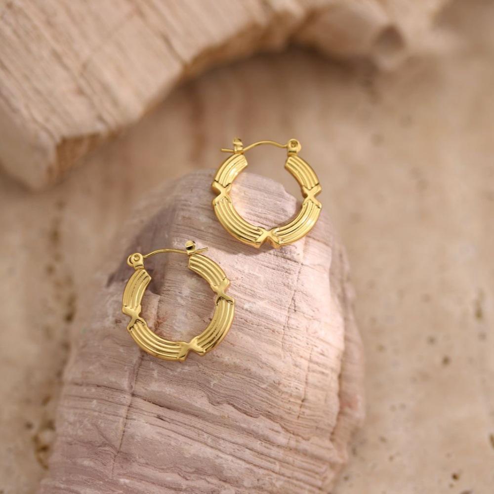 Geometric Irregular Hammered Stainless Steel Stud Earrings for Women Fashion Jewelry