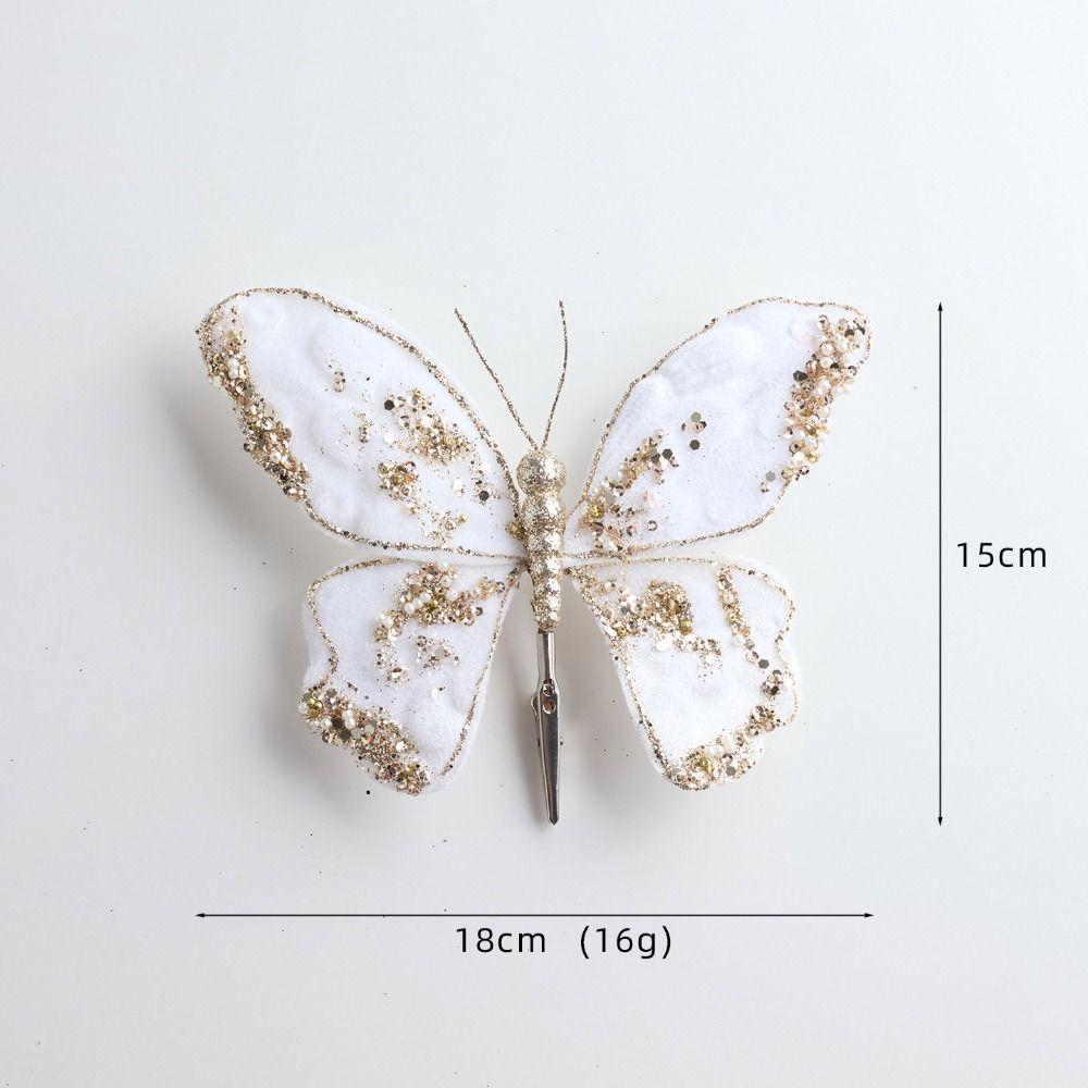 Glitter Christmas Artificial Butterfly Fabric Plastic Christmas Hanging Decoration  Christmas Decor