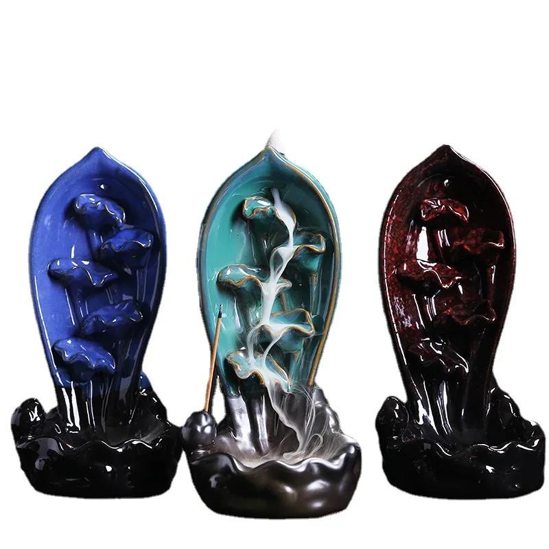 1pc Ceramic Incense Burner With 20 Cones, Waterfall Backflow Incense Stick Holder, Aromatherapy Ornament, Zen Decor, Home Decor