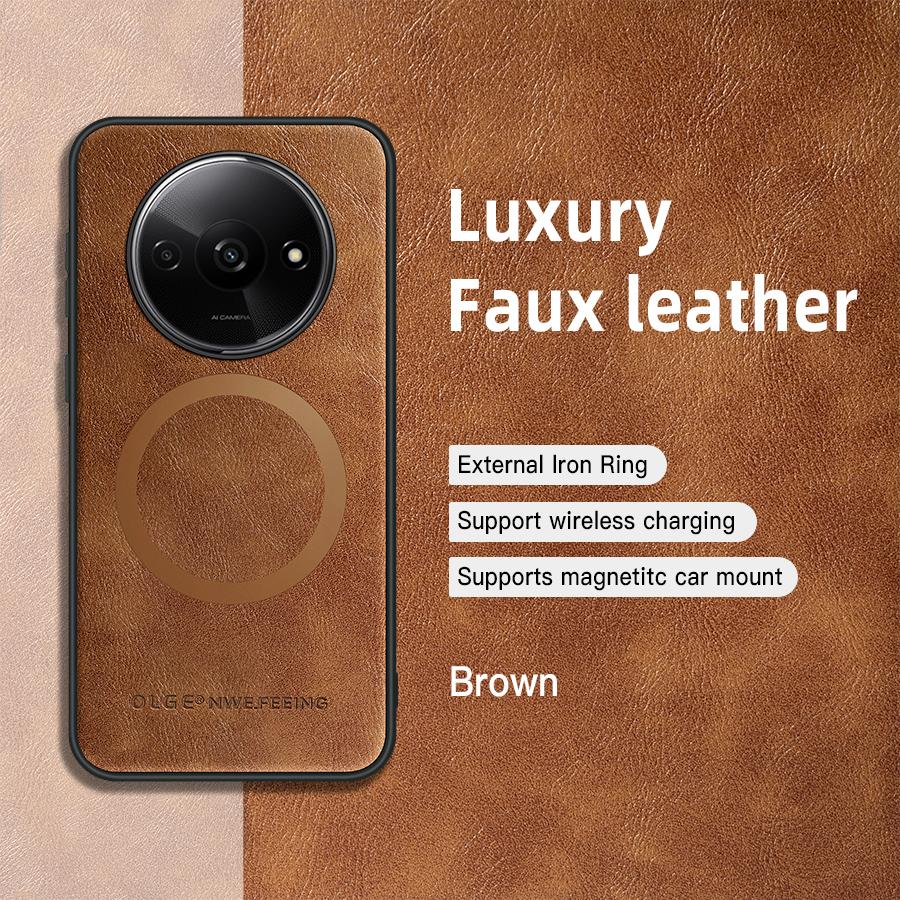 For POCO C61 PU Leather Magnetic Ring Soft Edge Anti-Drop Anti-Fingerprint Phone Case