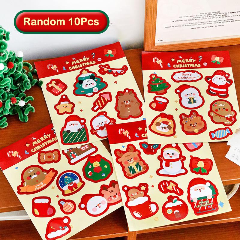 

10Pcs Christmas Stationery Stickers Cartoon Decorations Stickers Student DIY Planner Stickers