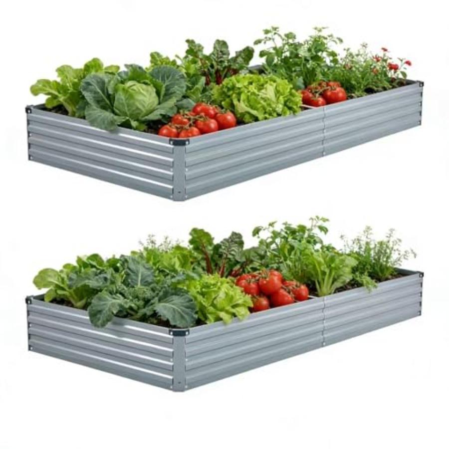 

8x4x1ft 2 PCS Galvanized Raised Garden Bed Outdoor Planter Box Metal Patio Kit Planting Bed for Vegetables Flowers Herb Gray United States