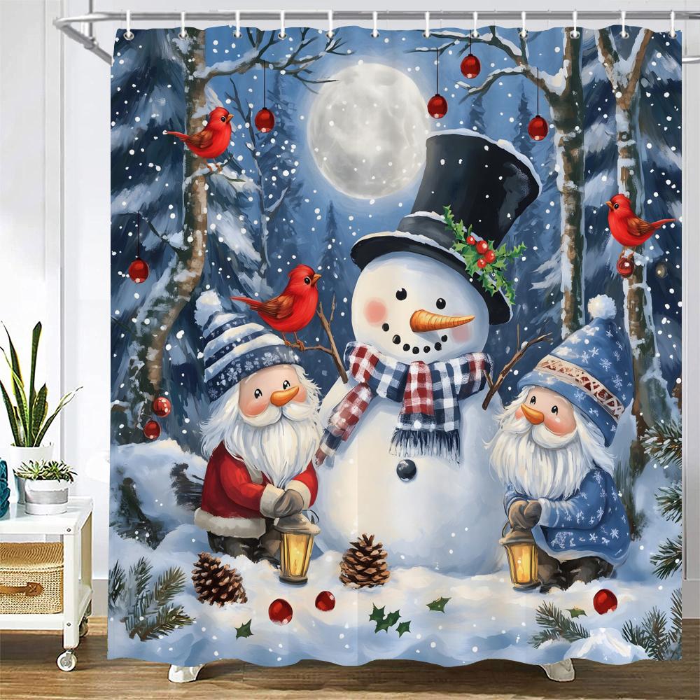 Cartoon Snowman Shower Curtain Bath Curtain Santa Claus Merry Christmas Printed Bathroom Curtains for Home Decoration Curtain