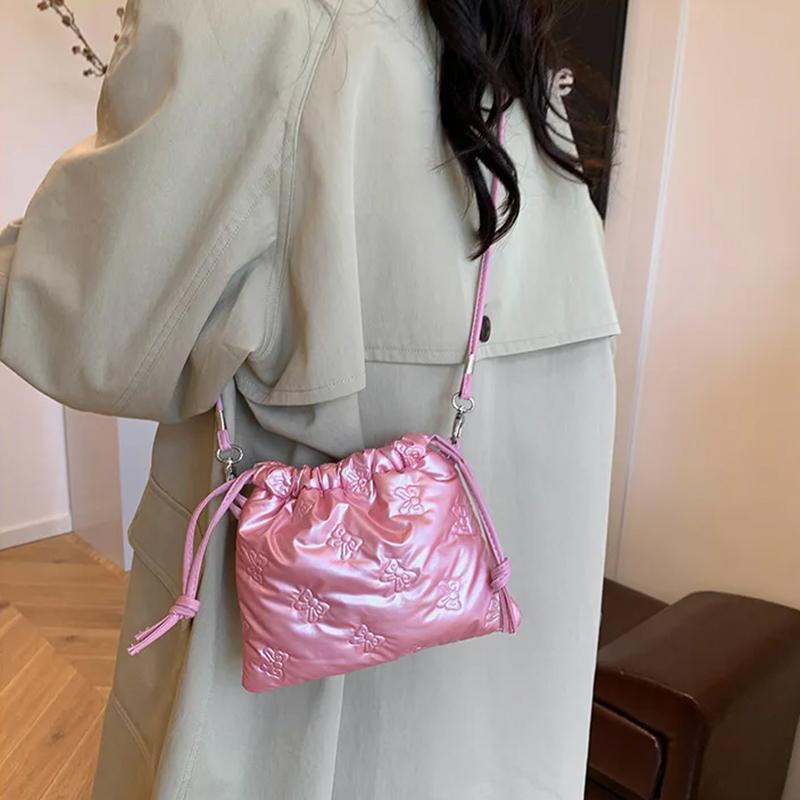 Fashion Butterfly Mini Crossbody Bags Drawstring Pu Leather Bucket Shoulder Bags Ladies Leisure Small Phone Handbags AVE