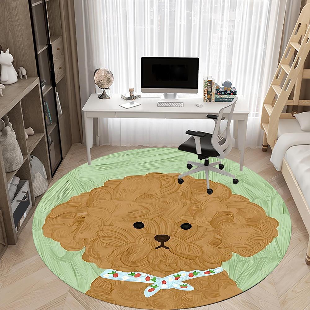 1pcPoodle, Bowtie Office Round Area Rug, Indoor Mat Suitable ForOffice, Under Office Chairs Bedroom Living Room Home Decor, Room Deco 049