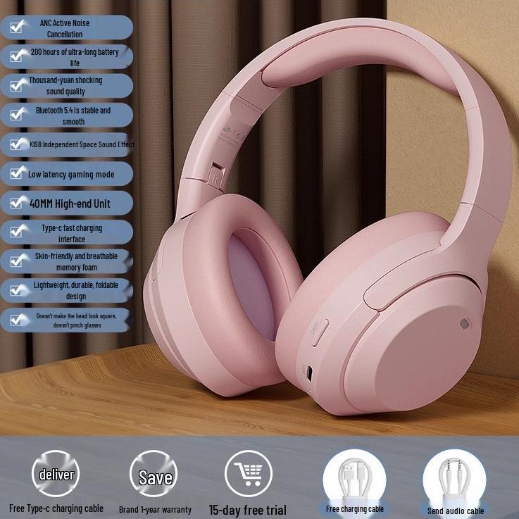 Kabellose Over-Ear Bluetooth-Kopfhörer mit 200 Stunden Akkulaufzeit, Geräuschunterdrückung und Gaming-Funktionen für Sport, Mobiltelefon und Computer