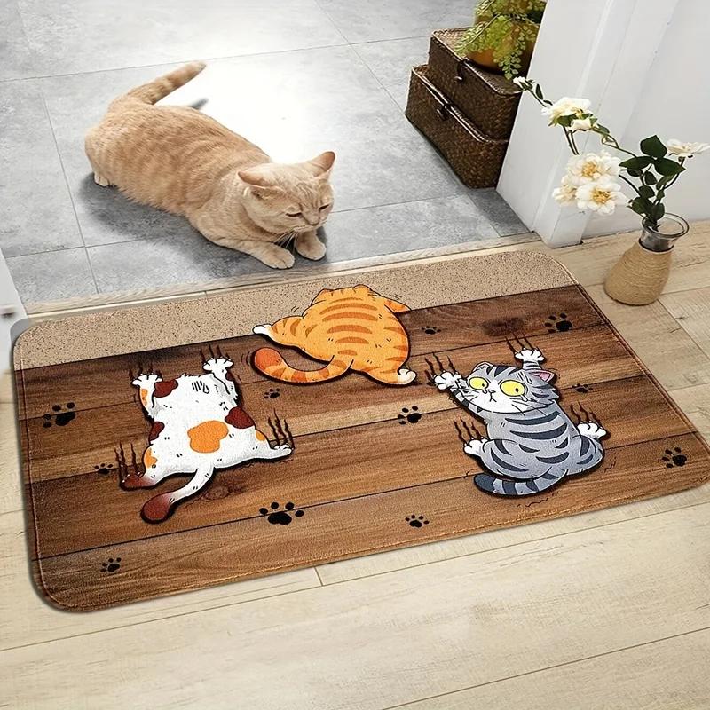 Funny Cat Claw Print Doormat, Cartoon Kitten Non-slip Floor Mat, Absorbent Washable Entry Rug for Home Decoration