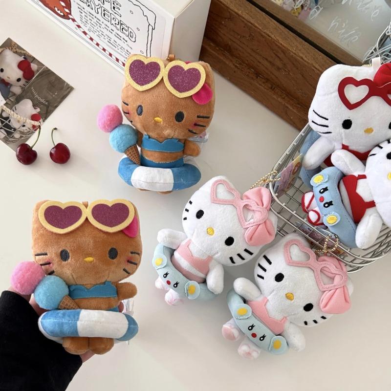 Sanrio Hawaii Swimming Ring Hello Kitty Plush Toys Pendant Backpack Keychain Cute Plushies Doll Decoration Holiday Gifts
