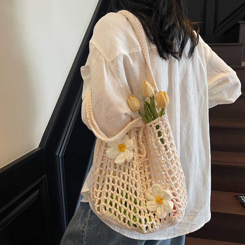 Lässige hohl gestrickte große Einkaufstasche Designer handgefertigt gewebt Frauen Schultertaschen Luxus Sommer Strandtasche Shopper Geldbörsen