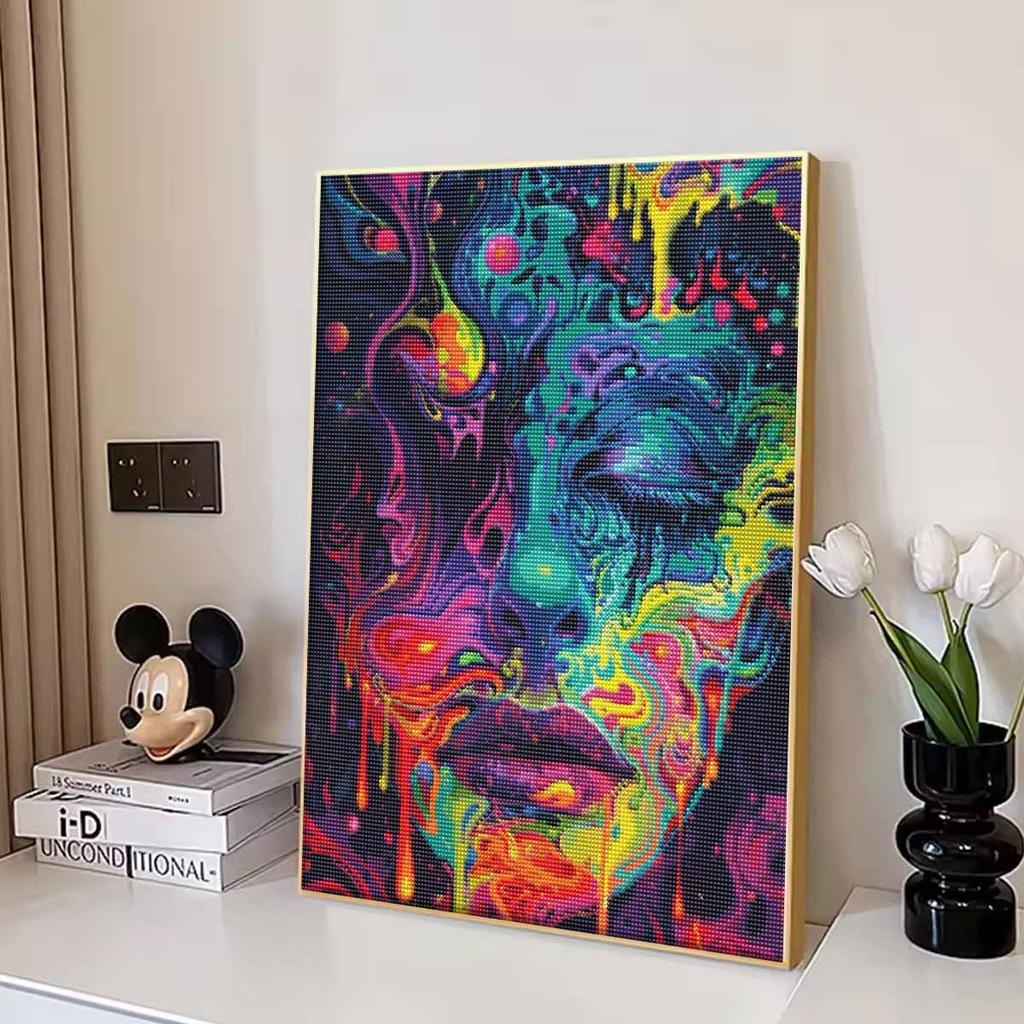 Creative Diamond Painting Kit for Adults DIY Psychedelic Face Rhinestone Picture Canvas for Leisure Craft Wall Art and Gift Making Fun Set