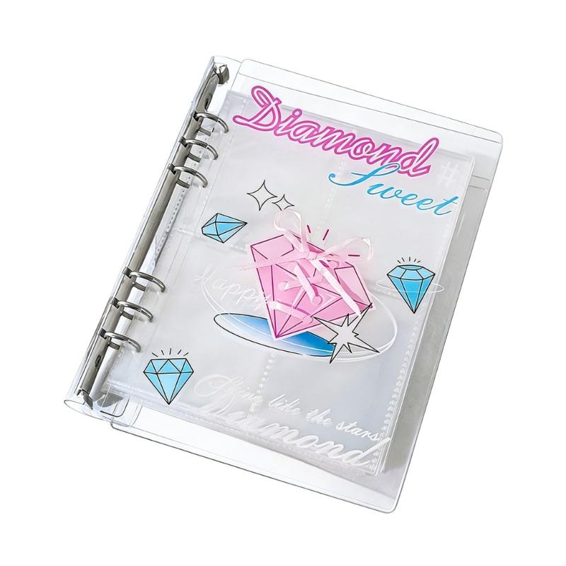 Elegantes Acryl-Fotoalbum mit 4 Fächern pro Seite 6 Ringe Schleifen-Ordnerdeckel Kartenhalter Sammlerbuch