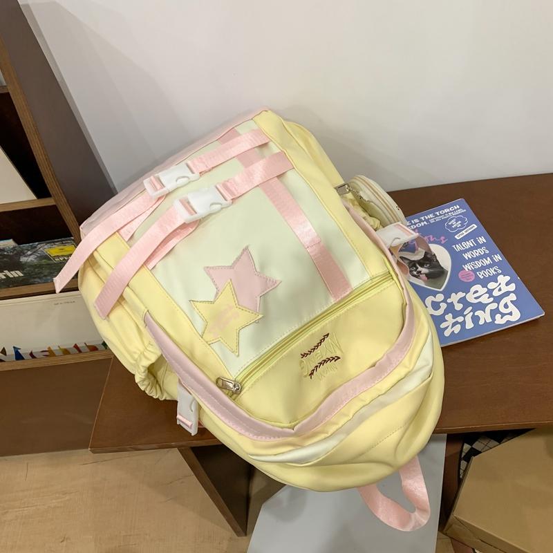 Студенческий школьный женский рюкзак с контрастным цветом и пятиконечной звездой — фото 18