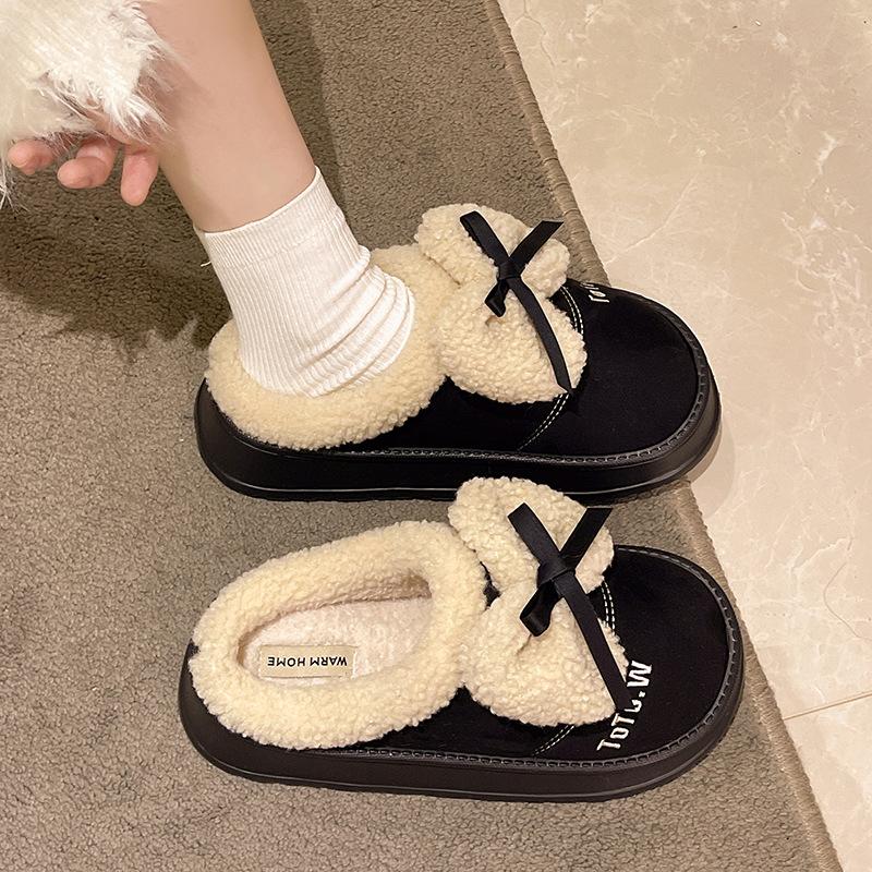 

Бантики хлопковые тапочки женские 2025 новые зимние домашние теплые универсальные для улицы сумка голова из искусственной кожи тапочки мужские 36/37 yards чёрный