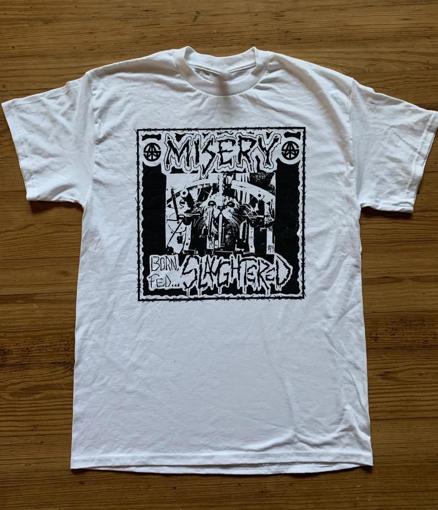 Винтаж Misery - Born Fed Slaughtered Хлопковая Белая Футболка S-5XL EN723 Унисекс Футболка M