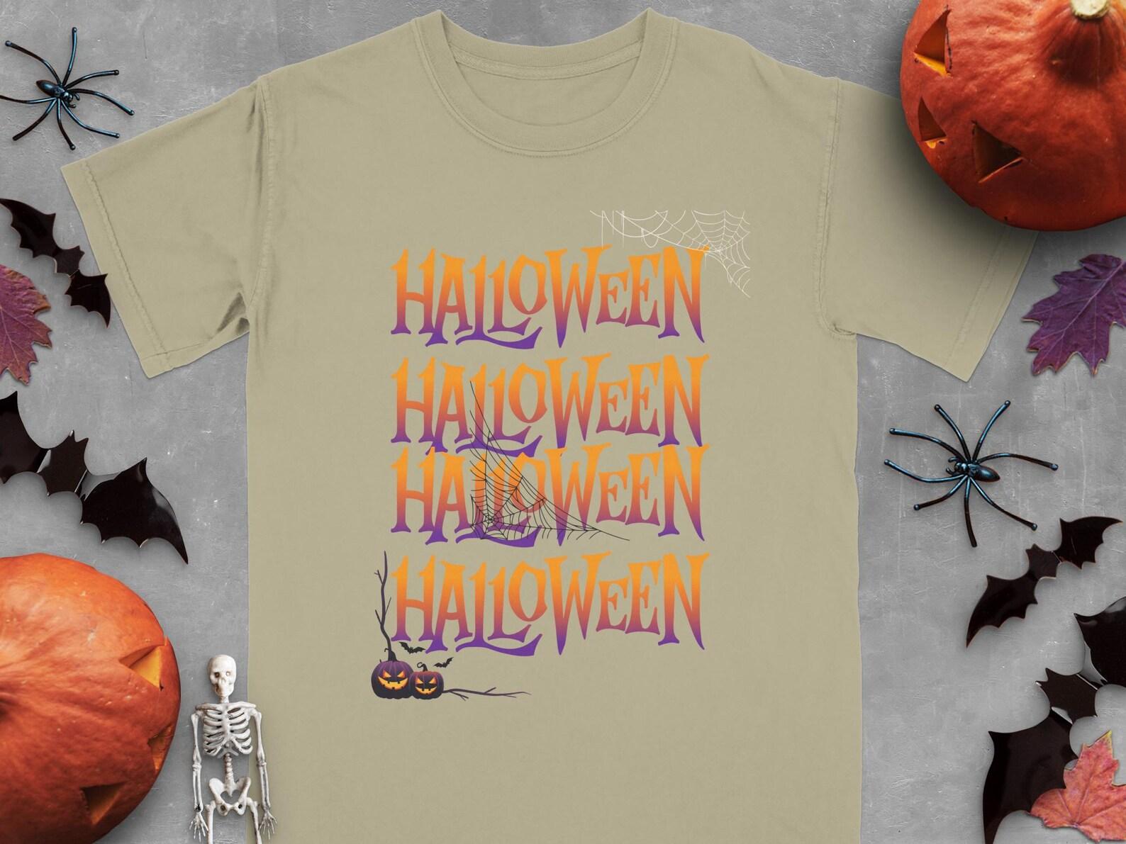 Halloween Gradient T-Shirt, Jack O Lantern Spiderweb Fall Tee S