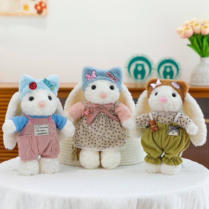 New dress bunny plush toy cartoon overalls long-eared rabbit doll soothing doll