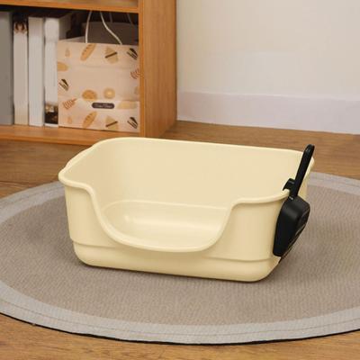 Cat Litter Box Toilet Anti Splashing with High Sides Low Entry Kitty Pan U Shape Lowered