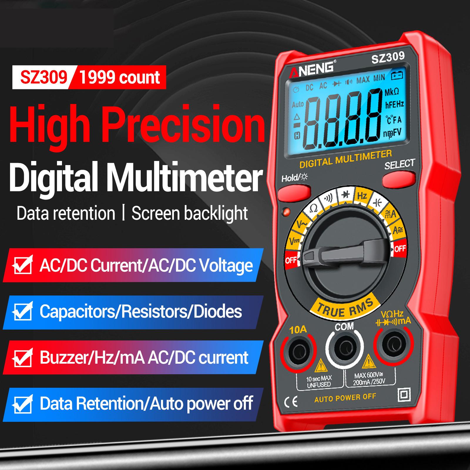 

ANENG SZ309 Multimeter 1999 Count Professional High Precision Digital Multimetro Easy To Cary Small Size AC/DC Voltage Meter чорний