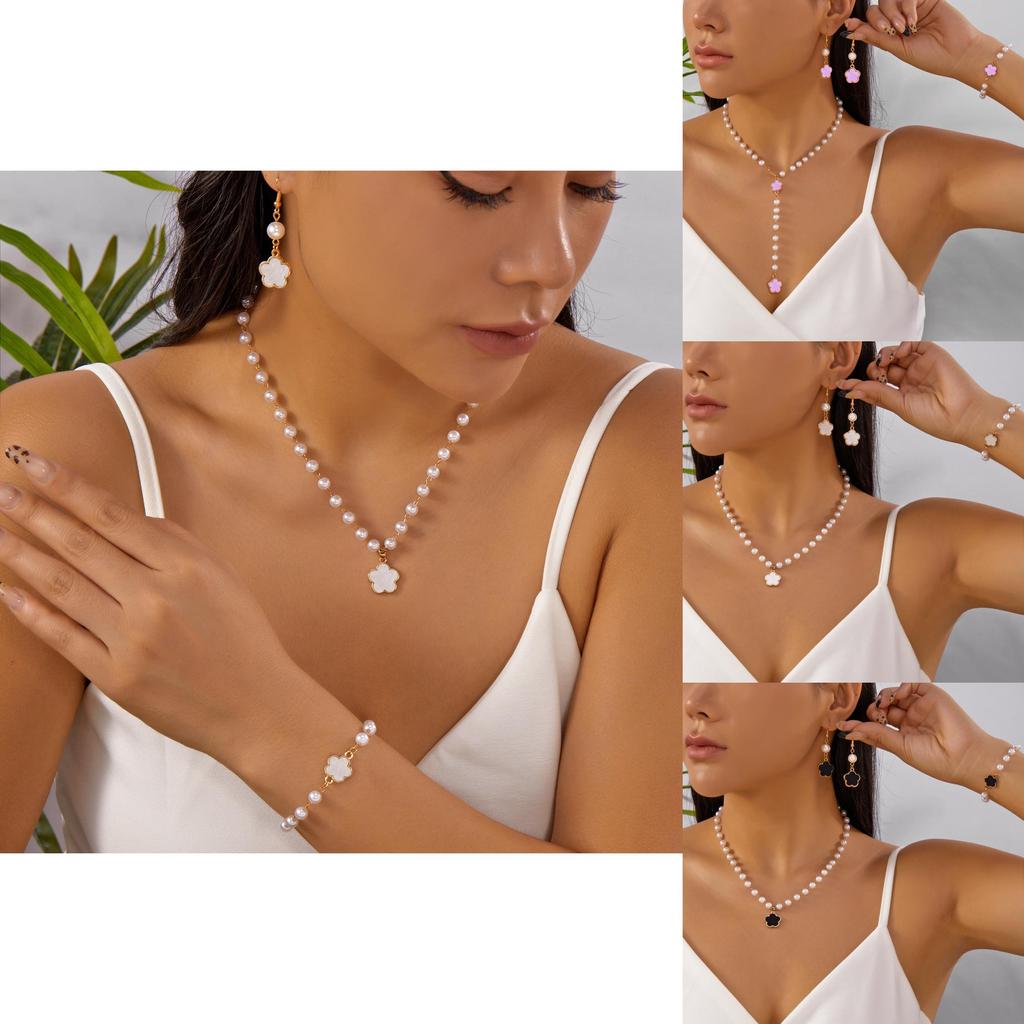 Flower Shape Double Sided Necklace Earrings Bracelet Gift For Ladies