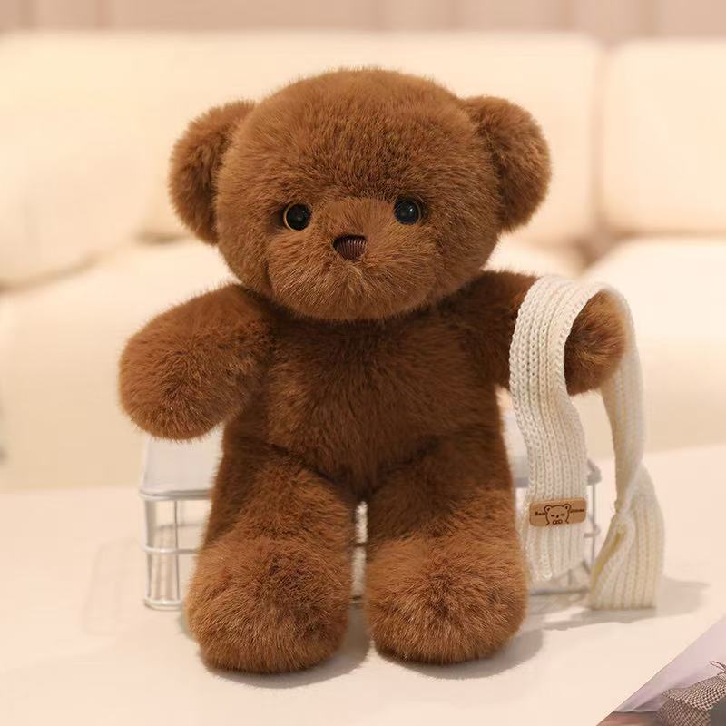 30cm Simulation New Scarf Bear Doll Stuffed Plush Toy Cartoon Anime Pillow for Children's Birthday Gift Cute and Fun Doll