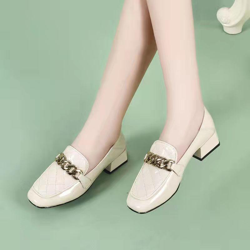 Mocasini de primăvară cu toc gros și vârf pătrat pentru femei