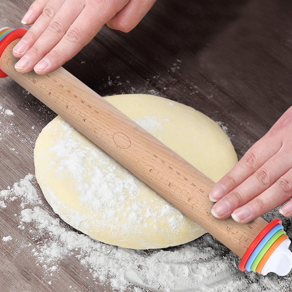 Mattarello in Legno Spessore Regolabile Bastoncino per Farina Rulli per Pasta Manico con Scala per