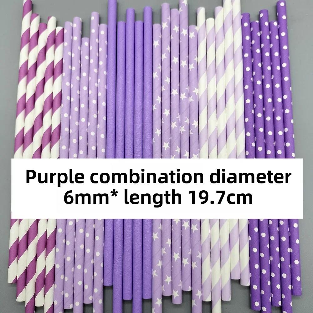 25 Pcs Straws Purple Disposable Eco-friendly Paper Birthday Party Drinks Biodegradable Wedding Decoration Event Party Supplies