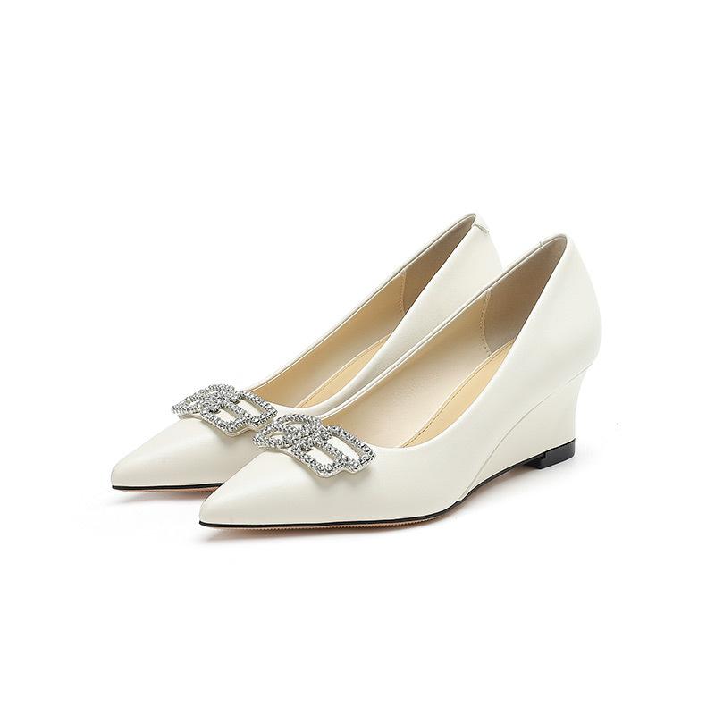 -6 slope heel high heels pointed new rhinestone square buckle platform single shoes high heels