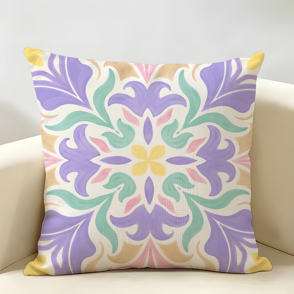 Pink Blue And Green Abstract Cushion Cover Durable Hypoallergenic Organic Linen Pillow Cover Short Size Washable Skin-Friendly