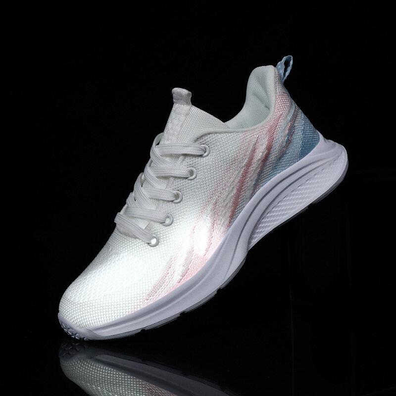 Women Breathable Mesh Sneakers Fashion Colorful Casual Sports Shoes Ladies Light Knitted Running Shoes Elastic Non Slip Sole